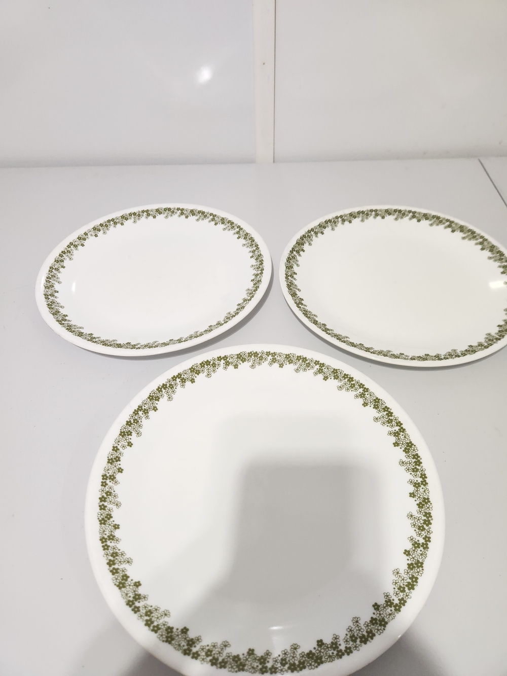 Corelle White Dinner Plates with Olive Green Floral Rim - Set of 3